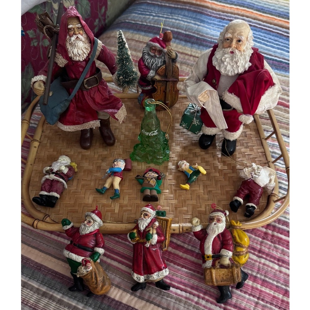 Vtg Santa Claus Figurine & Ornament Lot Coca-Cola Christmas 12pc Unique Bundle